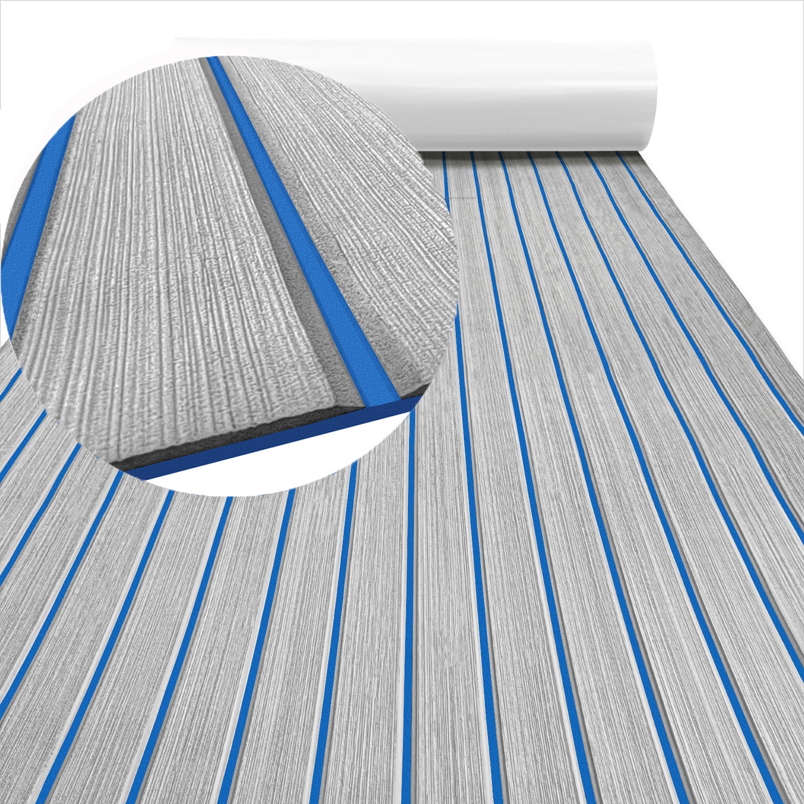 Hzchione EVA Foam Boat Flooring Hydroturf Sea Decking Boats Slotted U-Groove Texture For Yacht Motorboat RV Golf Cart Pool Cooler Top Hzchione 47.3" x 11.8" Light Gray + Blue