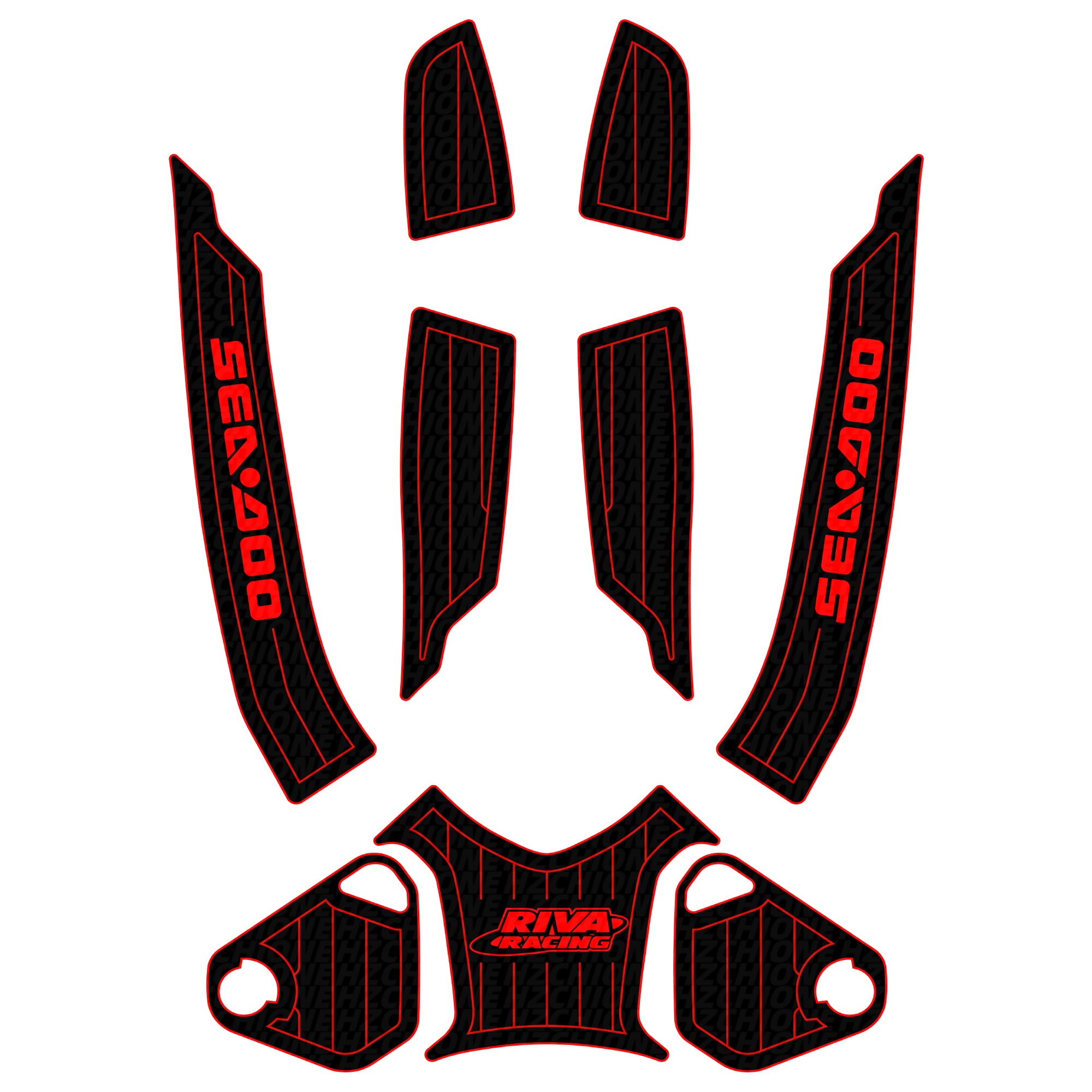 2010-2015 Sea Doo RXT + RXT-X + Wake Pro 215 Customize Jet Ski Mats With Gunnel Pads Hzchione Black Red-Sea Doo