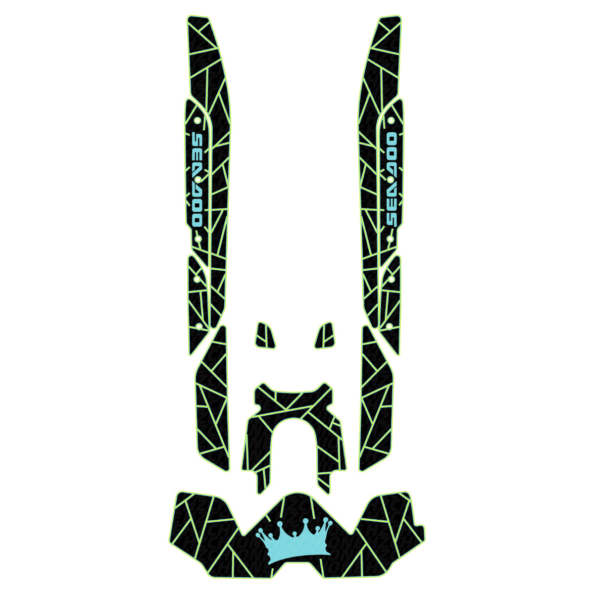 Black, cyan and neon yellow EVA foam jet ski mats for 2019-2026 Sea-Doo RXT-X 300 325