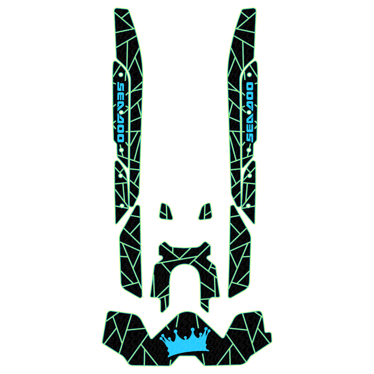 Black, sky blue and neon yellow jet ski traction mat for 2019-2026 Sea-Doo RXT-X 300 325