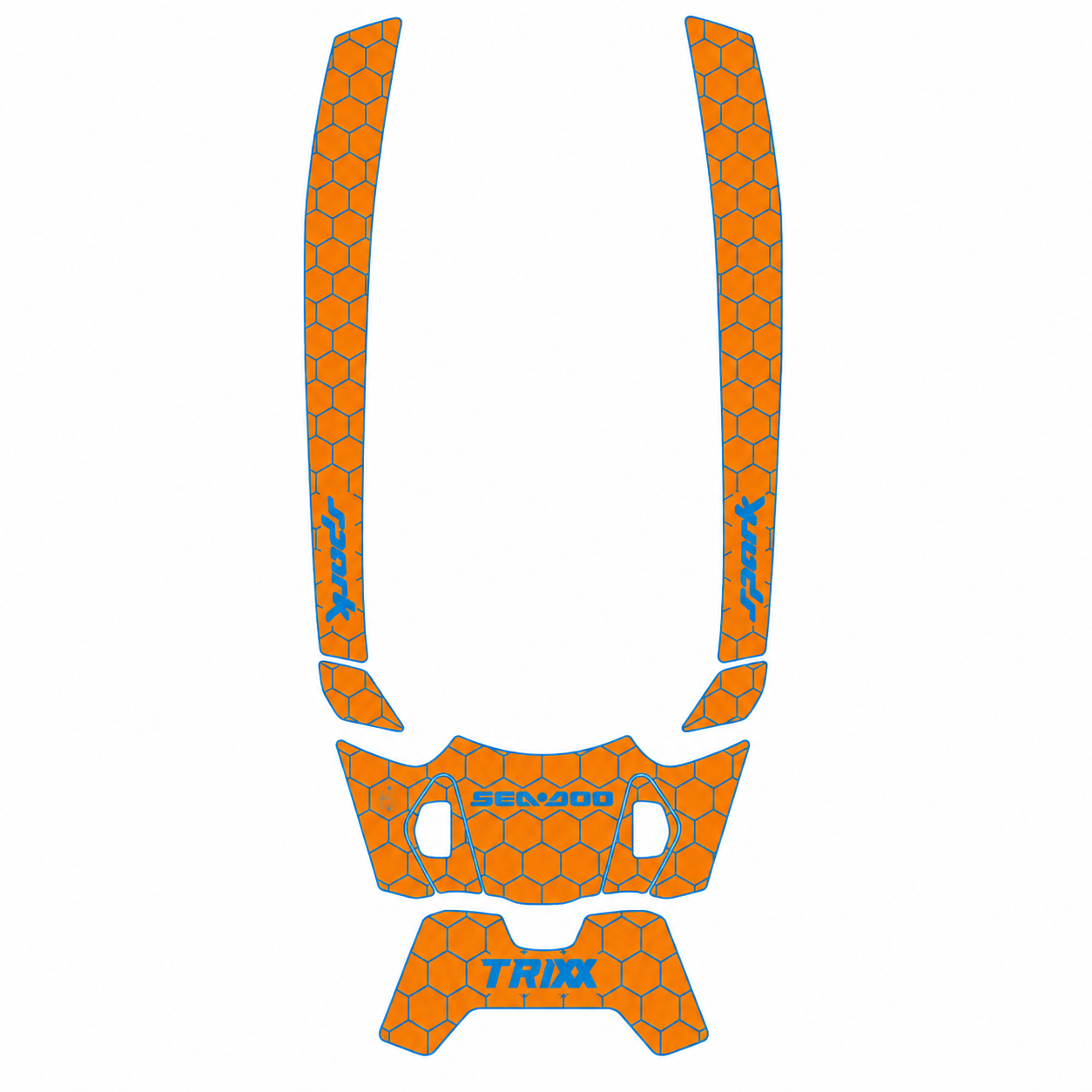 2024-2026 Sea Doo SPARK TRIXX 3 UP Customize Jet Ski Mats Non-Slip Motorboat Traction Mat Hzchione Orange Blue-Hexagon