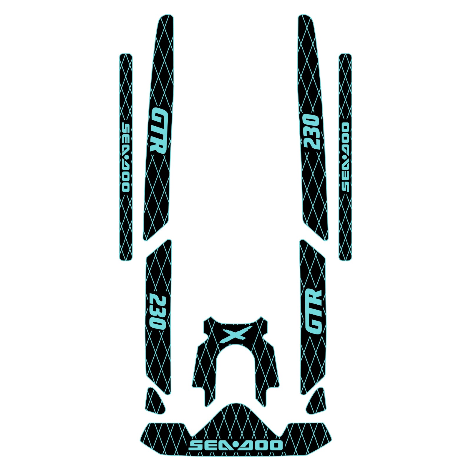 2020-2025 Sea Doo GTR 230 Customize Jet Ski Mats Non-Slip Motorboat Traction Mat Hzchione Black Cyan Set-Diamond