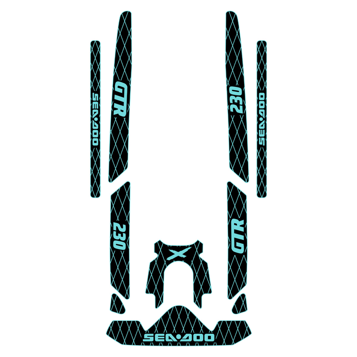 2020-2025 Sea Doo GTR 230 Customize Jet Ski Mats Non-Slip Motorboat Traction Mat Hzchione Black Cyan Set-Diamond