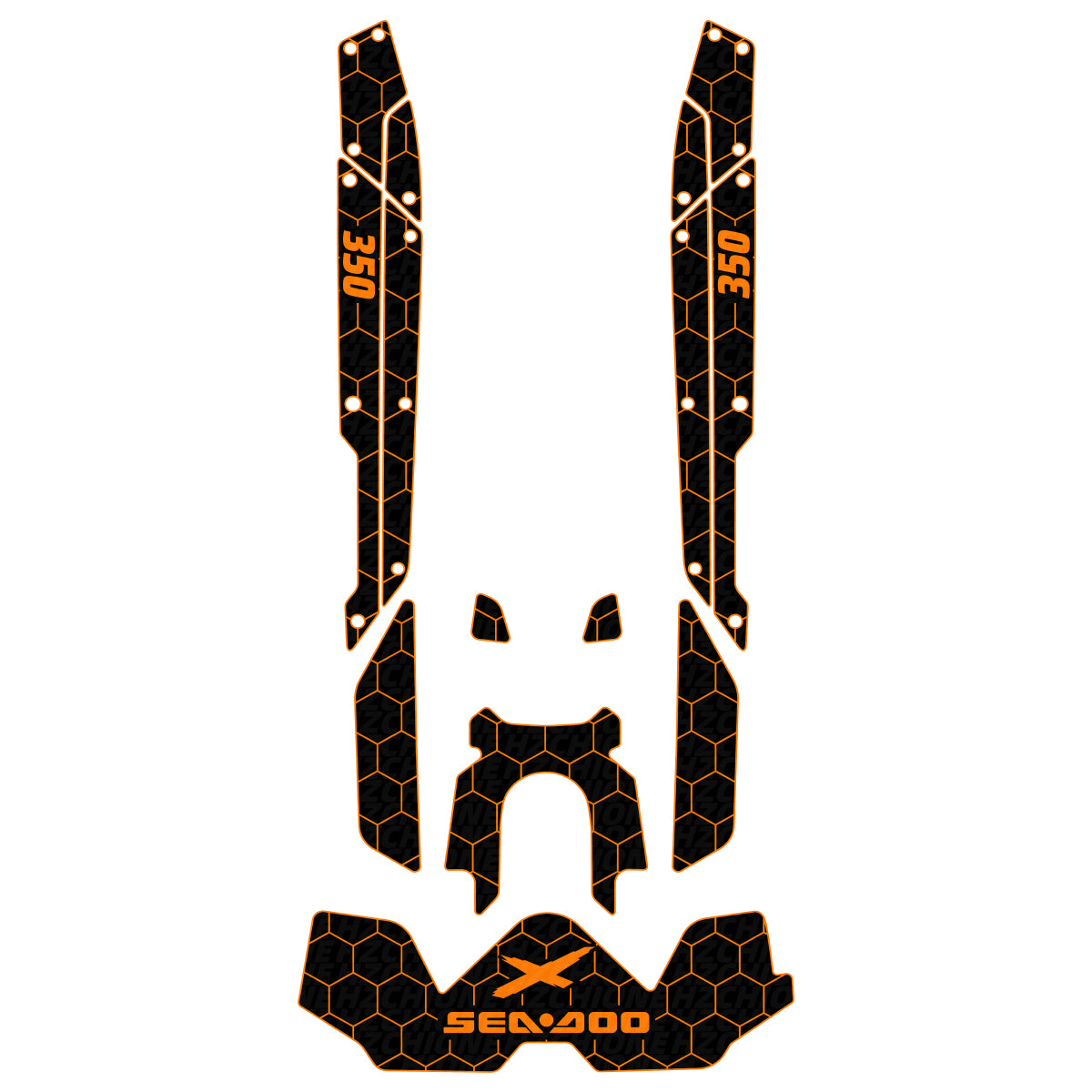 2026-2027 Sea Doo RXT-X 350/ GTX Limited 350 Customize Jet Ski Traction Mats Hzchione Black Orange-Hexagon