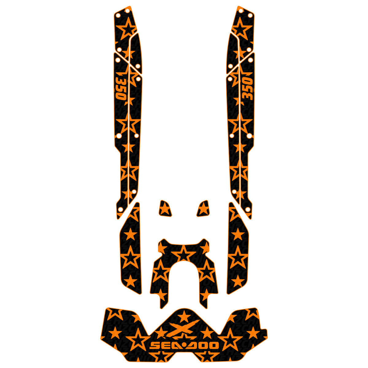 2026-2027 Sea Doo RXT-X 350/ GTX Limited 350 Customize Jet Ski Traction Mats Hzchione Black Orange Stars
