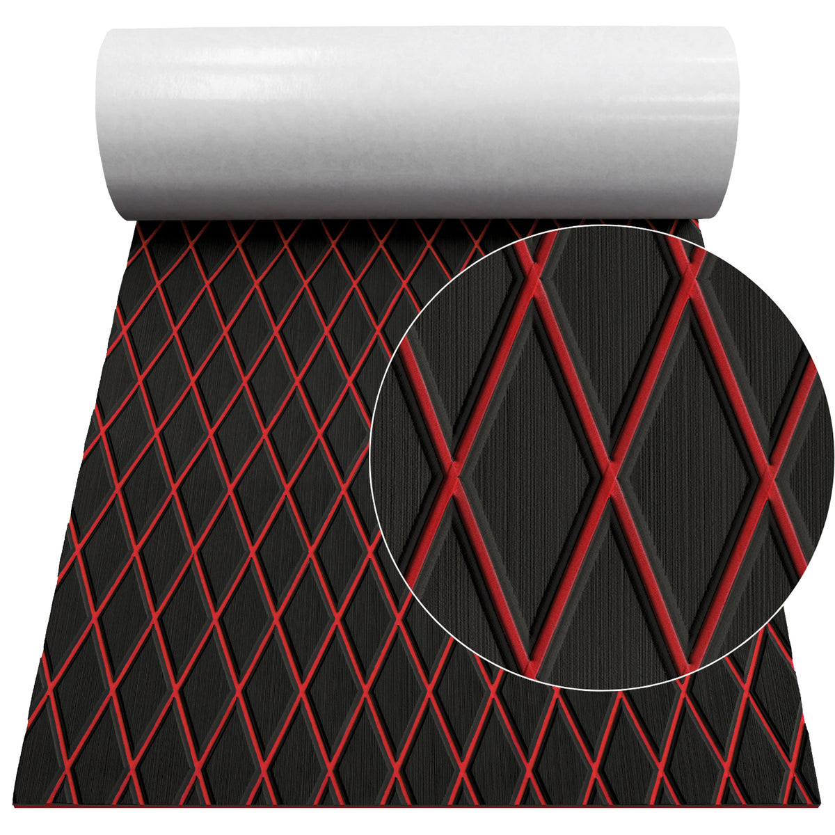 Hzchione EVA Foam Boat Flooring Diamond Pattern Deck Mats 6mm Non-Slip Faux Teak Marine Floor Mats for Yacht Motorboat RV Golf Cart Pool Cooler Top Hzchione 74.81"x13.8"x0.24" Black + Red