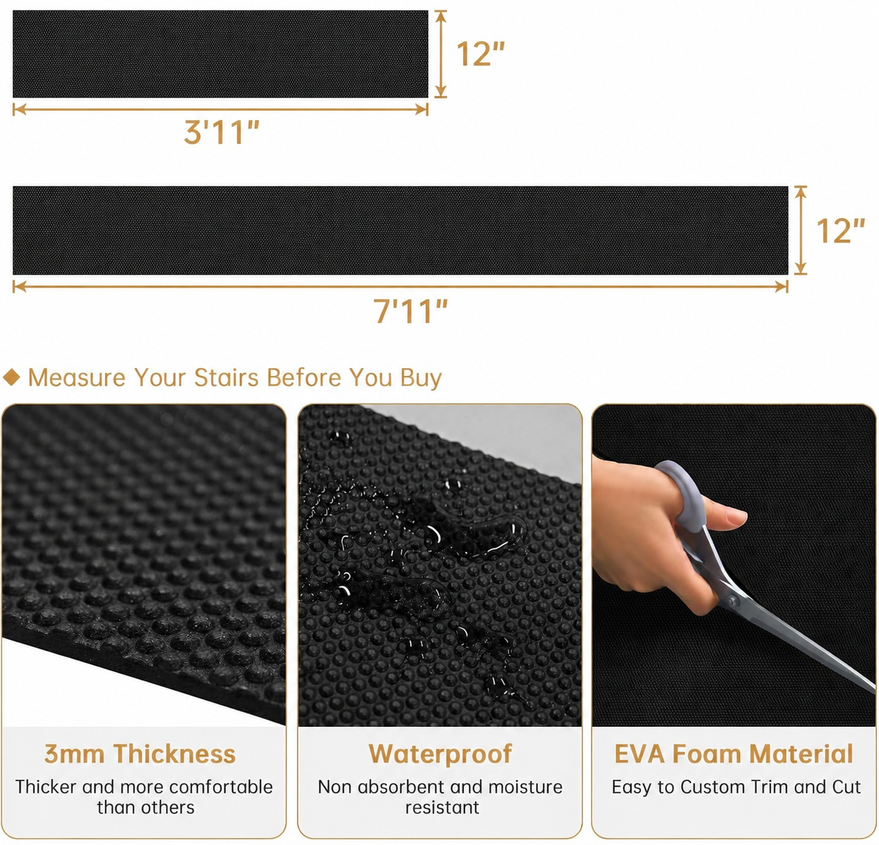 Outdoor EVA Foam Door Mat, Non-Slip Self-Adhesive Waterproof Entry Mat, Custom-Fit for Doorways, Stairs & Backyard Hzchione