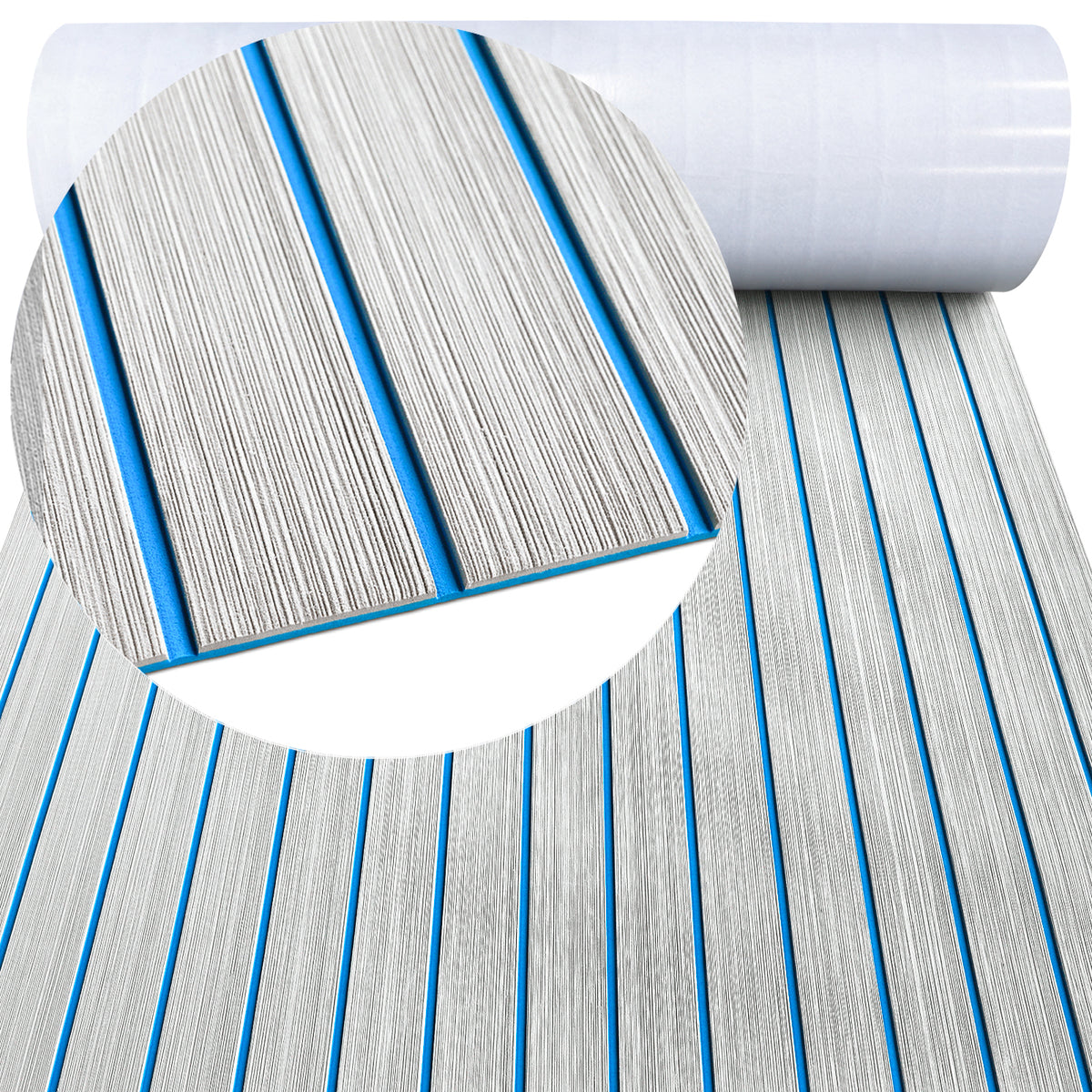 Hzchione Boat Flooring EVA Foam  H-Groove Slots Self-Adhesive Anti Slip Mats Roll Sheet Light Gray Black For Yacht RV Golf Cart Pool Cooler Top  Hzchione 47.3"*16.2" Light Gray + Blue 