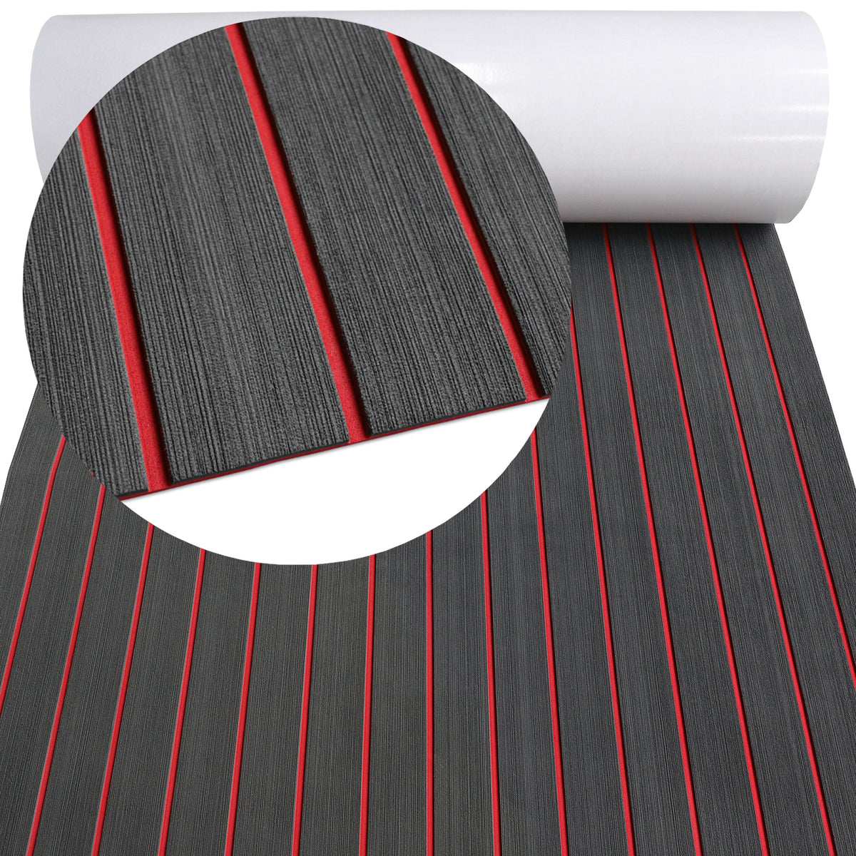 Hzchione Boat Flooring EVA Foam  H-Groove Slots Self-Adhesive Anti Slip Mats Roll Sheet Light Gray Black For Yacht RV Golf Cart Pool Cooler Top  Hzchione 47.3"*16.2" Dark Gray + Red 