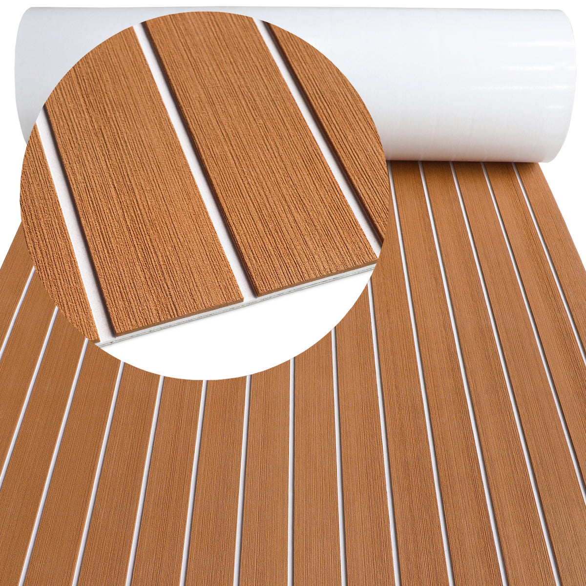 Hzchione Boat Flooring EVA Foam  H-Groove Slots Self-Adhesive Anti Slip Mats Roll Sheet Light Gray Black For Yacht RV Golf Cart Pool Cooler Top  Hzchione 47.3"*16.2" Brown + White 