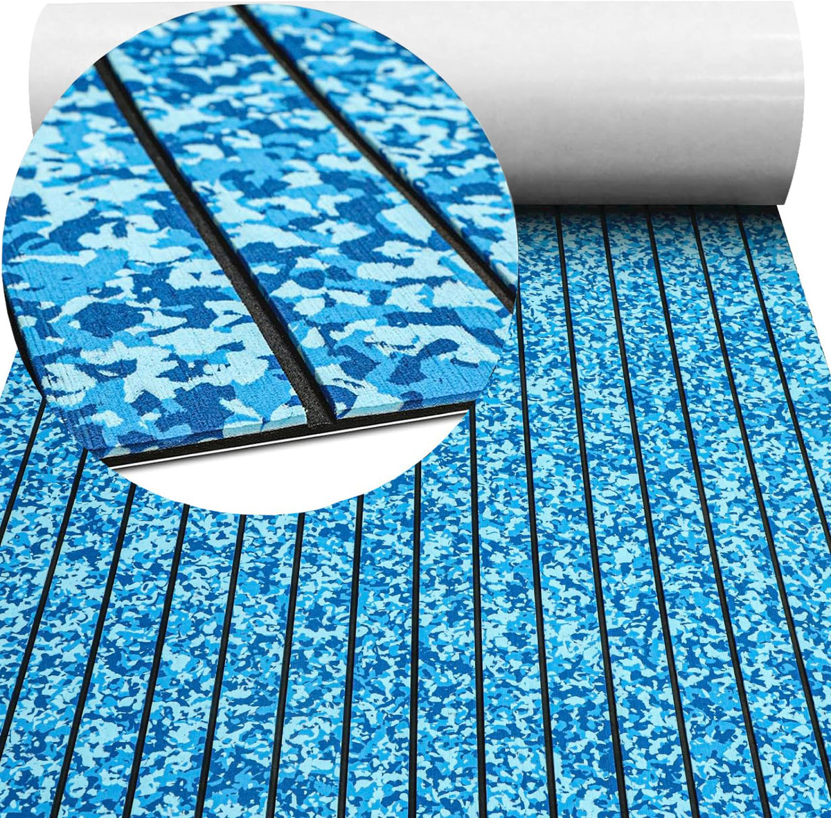 Hzchione Boat Flooring EVA Foam  H-Groove Slots Self-Adhesive Anti Slip Mats Roll Sheet Light Gray Black For Yacht RV Golf Cart Pool Cooler Top  Hzchione 47.3"*16.2" Ocean + Black 