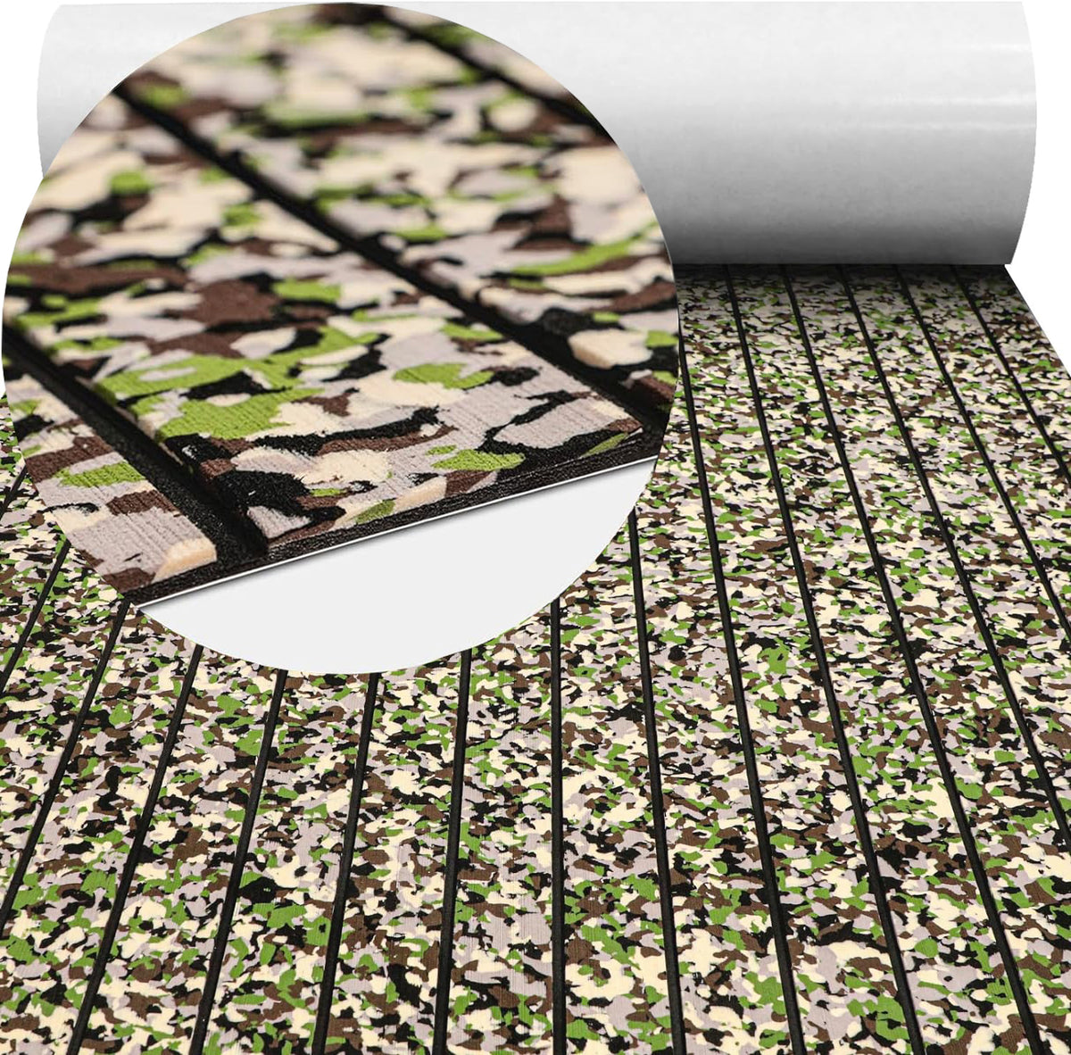 Hzchione Boat Flooring EVA Foam  H-Groove Slots Self-Adhesive Anti Slip Mats Roll Sheet Light Gray Black For Yacht RV Golf Cart Pool Cooler Top  Hzchione 47.3"*16.2" Jungle + Black 